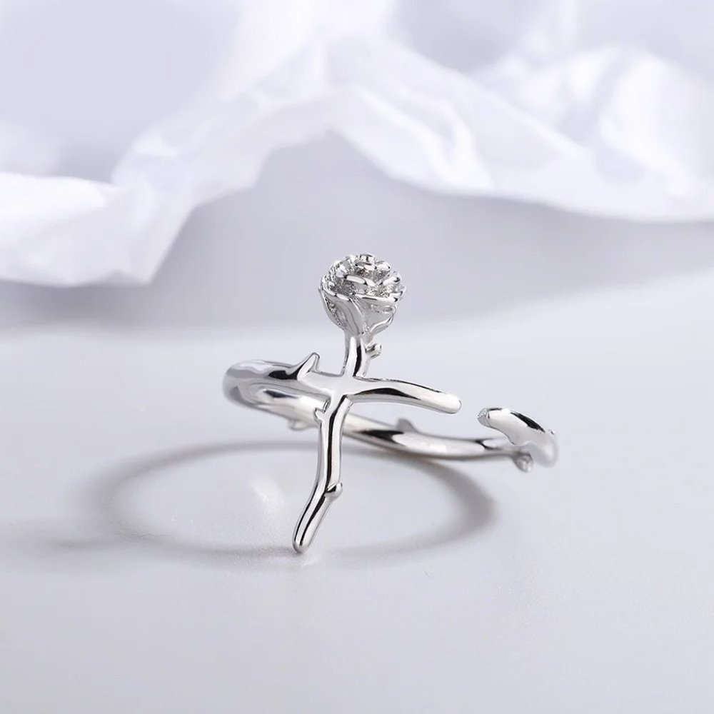 925 Sterling Silver Rose Band Ring Open Ring Ajustable Wide Band Line Rings - Picture 3 of 5